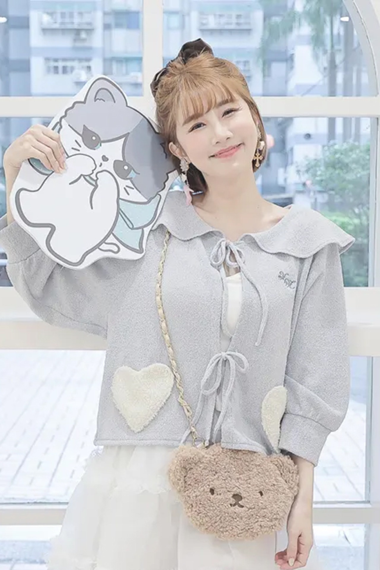 【Mekooo×HiHeyHooo!!!】ハートポケット透かし編みニットソーCD かわいさ爆発のカーディガン - 3