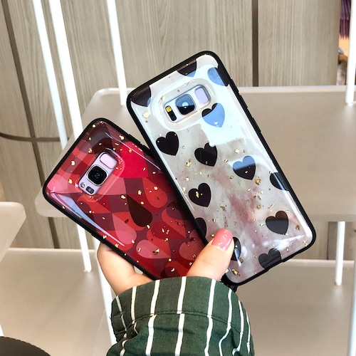 GalaxyS9/iphoneXSケース お洒落ハート 透明感 金箔入り ソフト