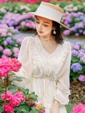 【0255】Frill Tiered Volume Long Sleeve Dress