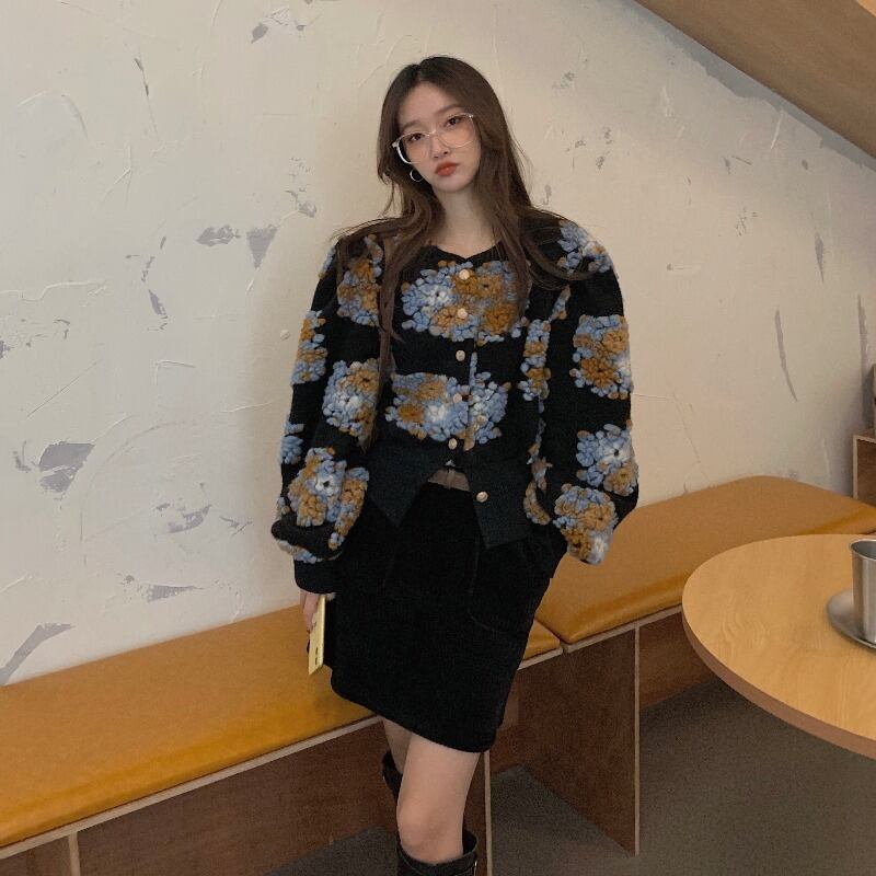 ショートコート オータムウィンタースタンダードスリーブ レトロ 秋物 冬物 ブラックストロベリース98490704618