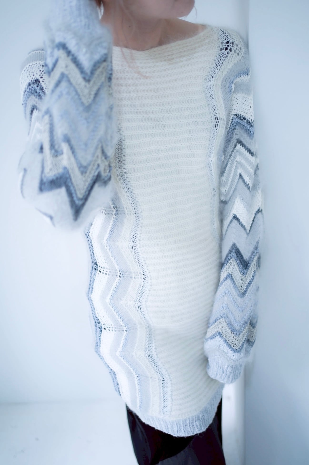 white mohair long knit