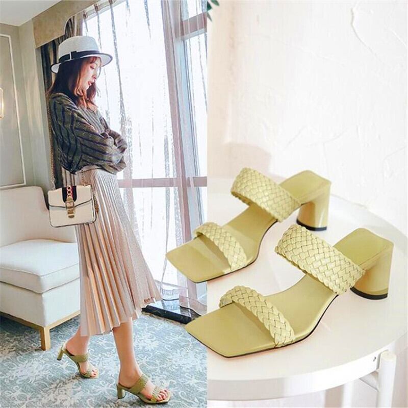 【新作】【送料無料】 厚手のヒール織り織り交ぜられたベルト装飾スクエアトゥレディースハイヒールベージュブルーは薄く薄いハイヒール夏のパーティーヒールでした レース 靴 シューズ サマー 夏物 ハーネス スクウェア 10b314890425583