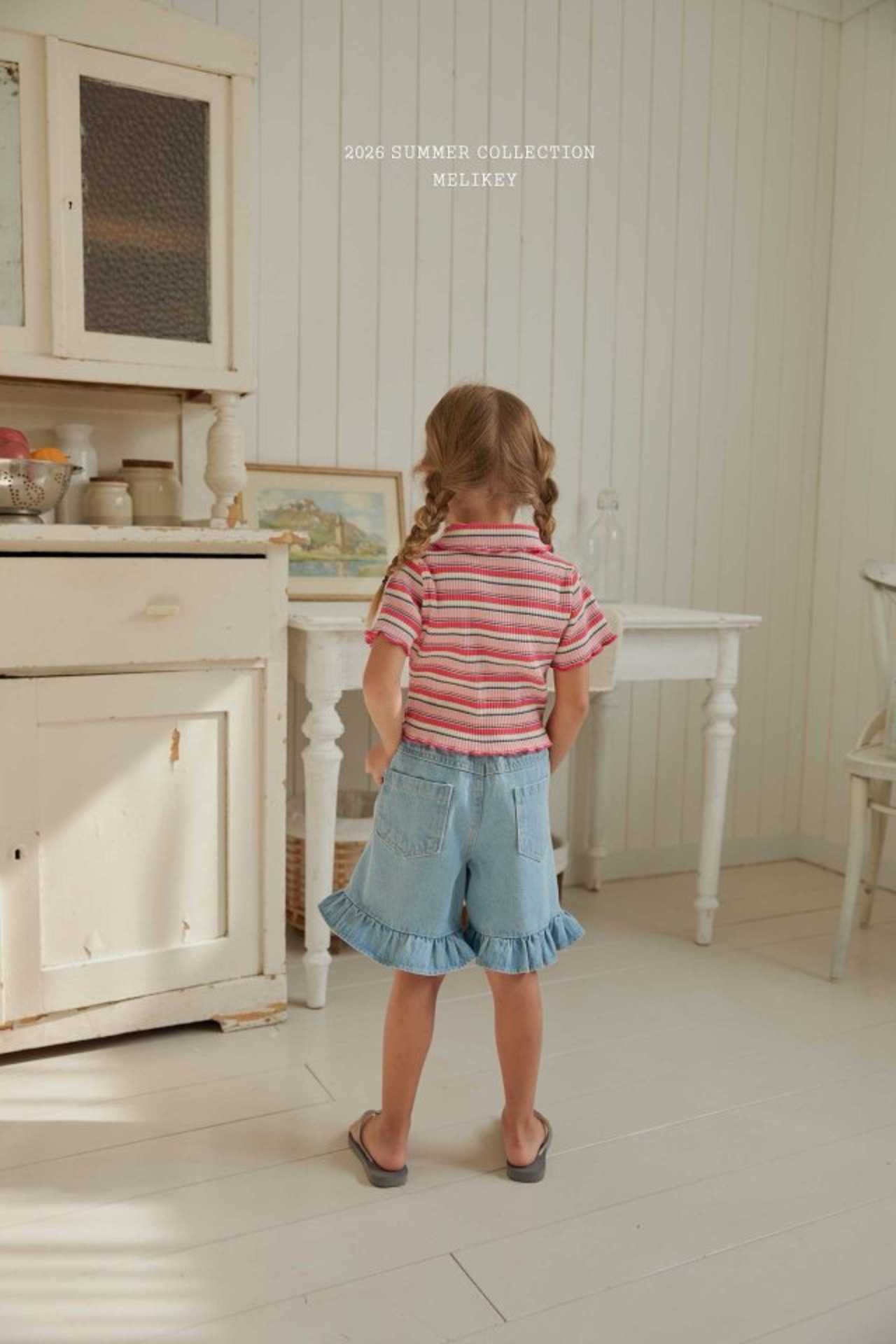 [MELIKEY] Frilled 5-length Denim Pants / [미라이키] 프릴5부데님팬츠