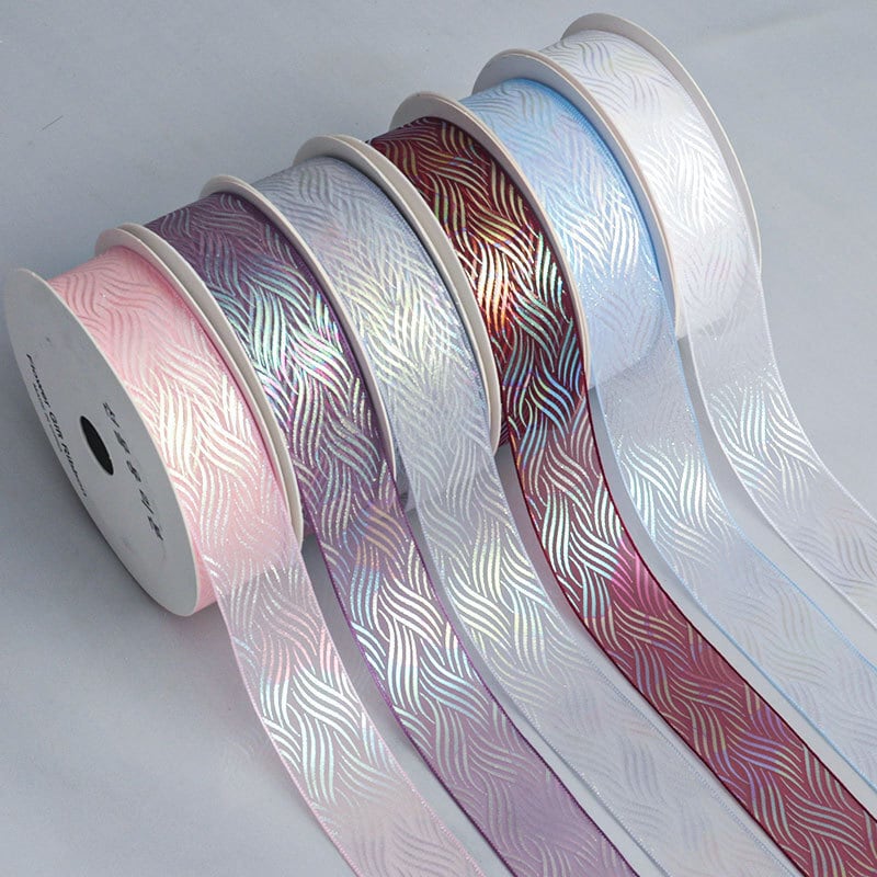 オーガンジー 波模様 リボン 幅約29mm 布 透け感 オーロラカラー