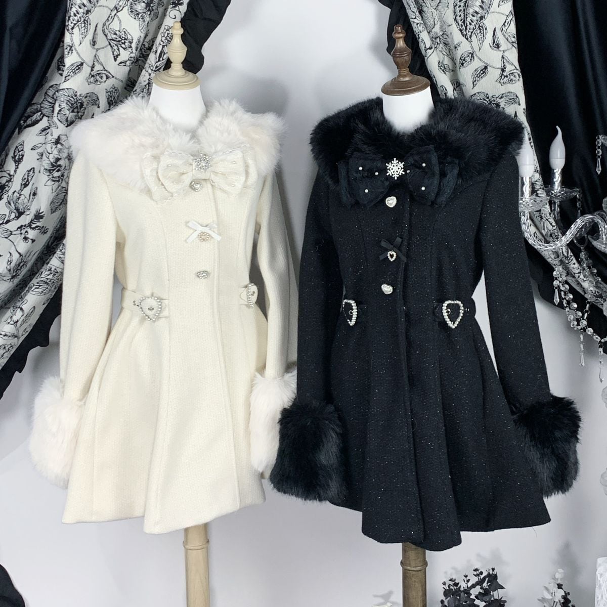 地雷系・量産型クリスタルリボンハートボタンコート | Maiden's Rêve