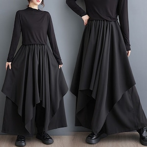 BLACK LAYER FLAP TRIMMED WIDE LEG PANTS 1color M-15785