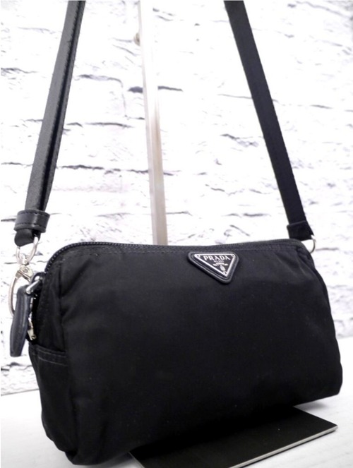 【美品】PRADA プラダ テスート ナイロン クロスボディ ショルダー バッグ カメラ バッグ ポーチ ポシェット 黒◆ クロスボディ仕様の定番♪
