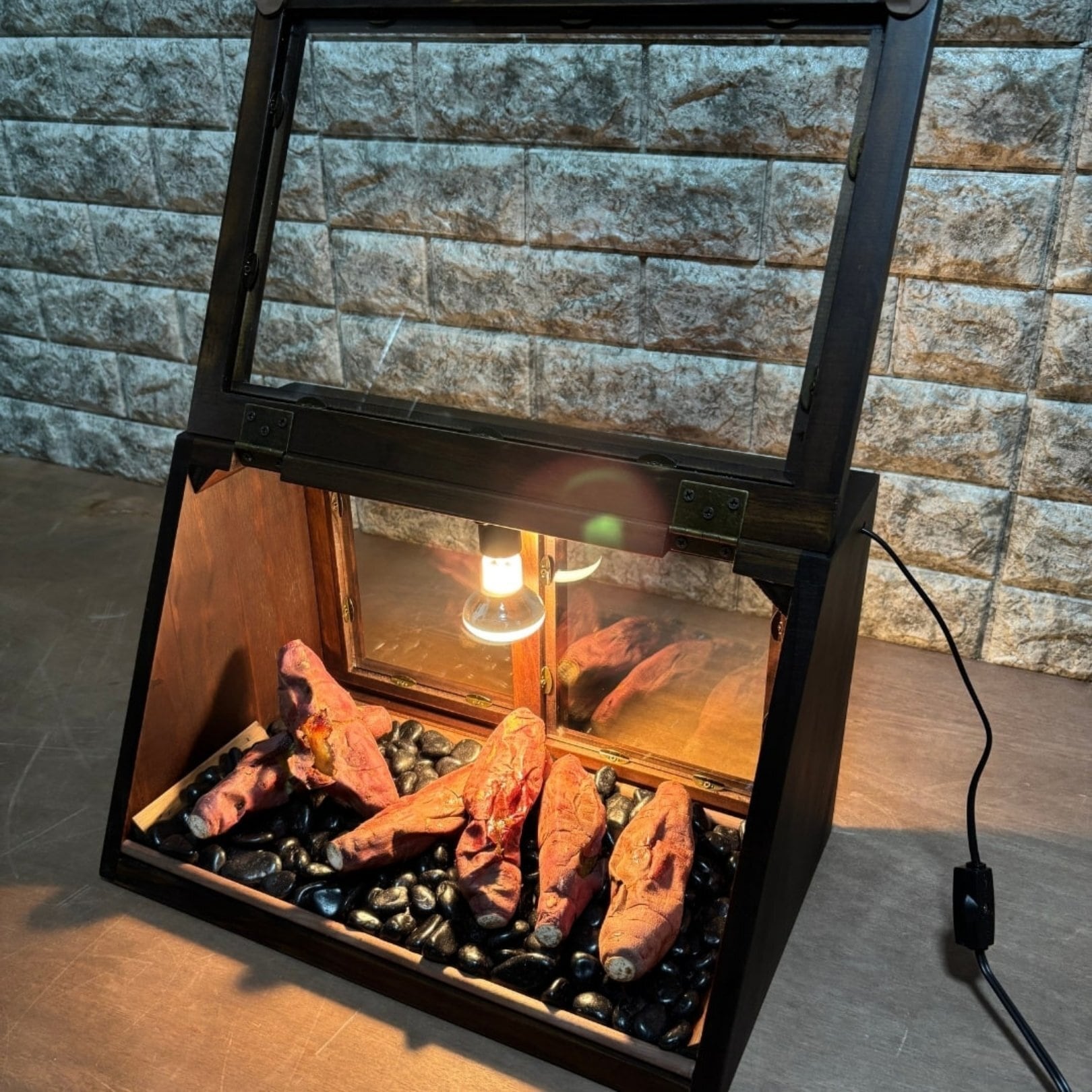 木製ホットショーケース 焼き芋保温ディスプレイケース【ダーク