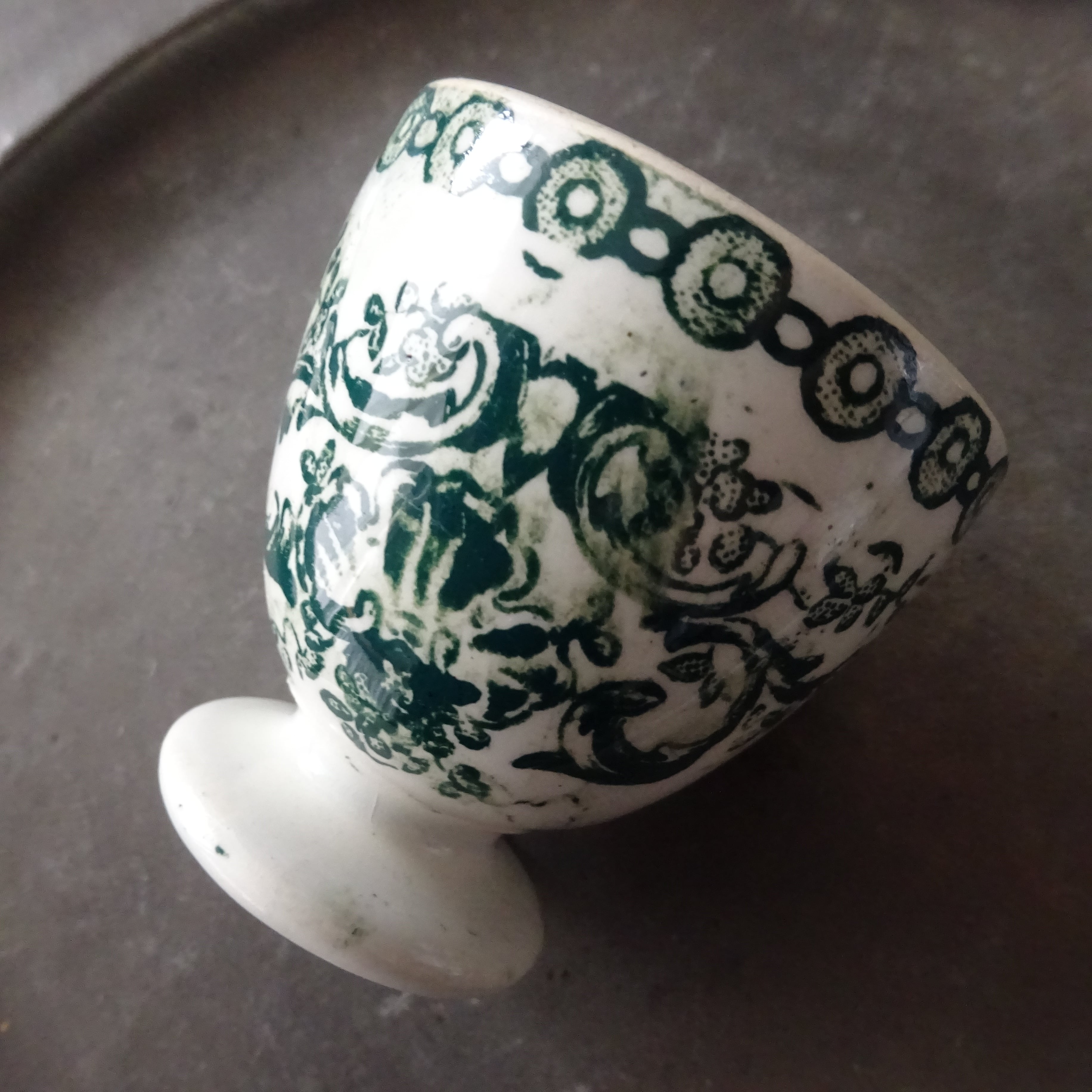 【 Nouveauté 】☆ Coquetier ancien décor《Fleurs et Rocaille》peint à la main 2個セット