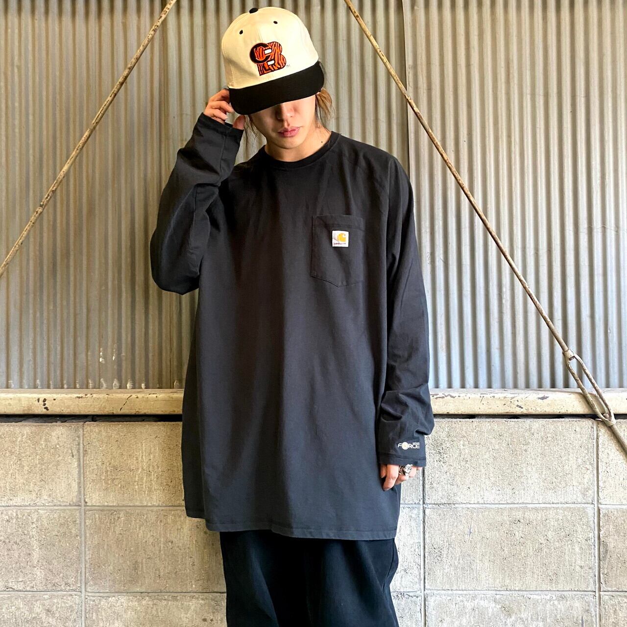 ビッグサイズ Carhartt カーハート ワンポイントロゴ ロングTシャツ メンズ2XL 古着 ラグラン 長袖 FORCE ロンT 胸ポケット付き  ブラック 黒 大きいサイズ【ロングＴシャツ】【AL20】 | cave 古着屋【公式】古着通販サイト