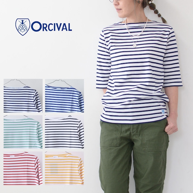 ORCIVAL [オーチバル・オーシバル] W 40/2 JERSEY HALF SLEEVE -BORDER- [OR-C0136BFJ] 40/2 ジャージー ハーフスリーブ・ボーダー・ボートネックTシャツ・5分丈Tシャツ・セントジェームス・LADY'S [2024SS]