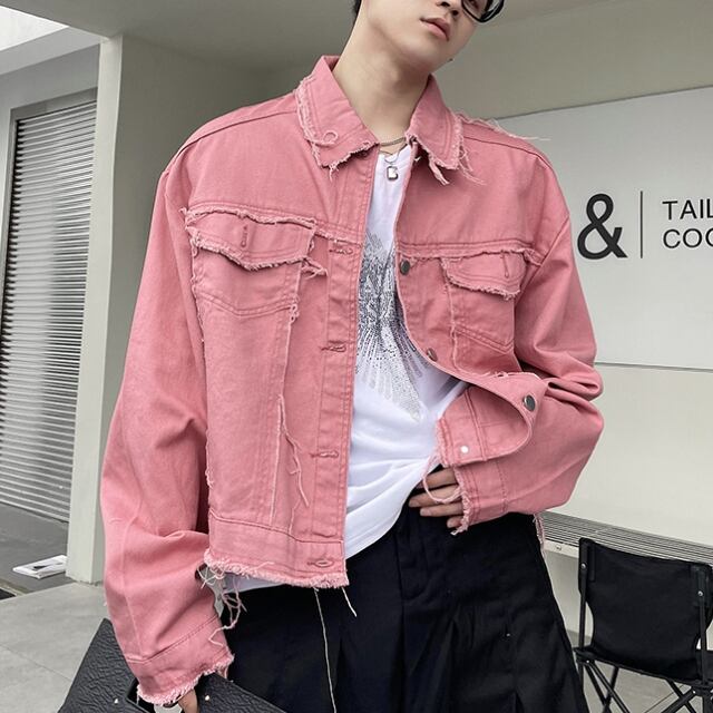 予約販売】メンズ デニム ジャケット ダメージ加工 くすみカラー