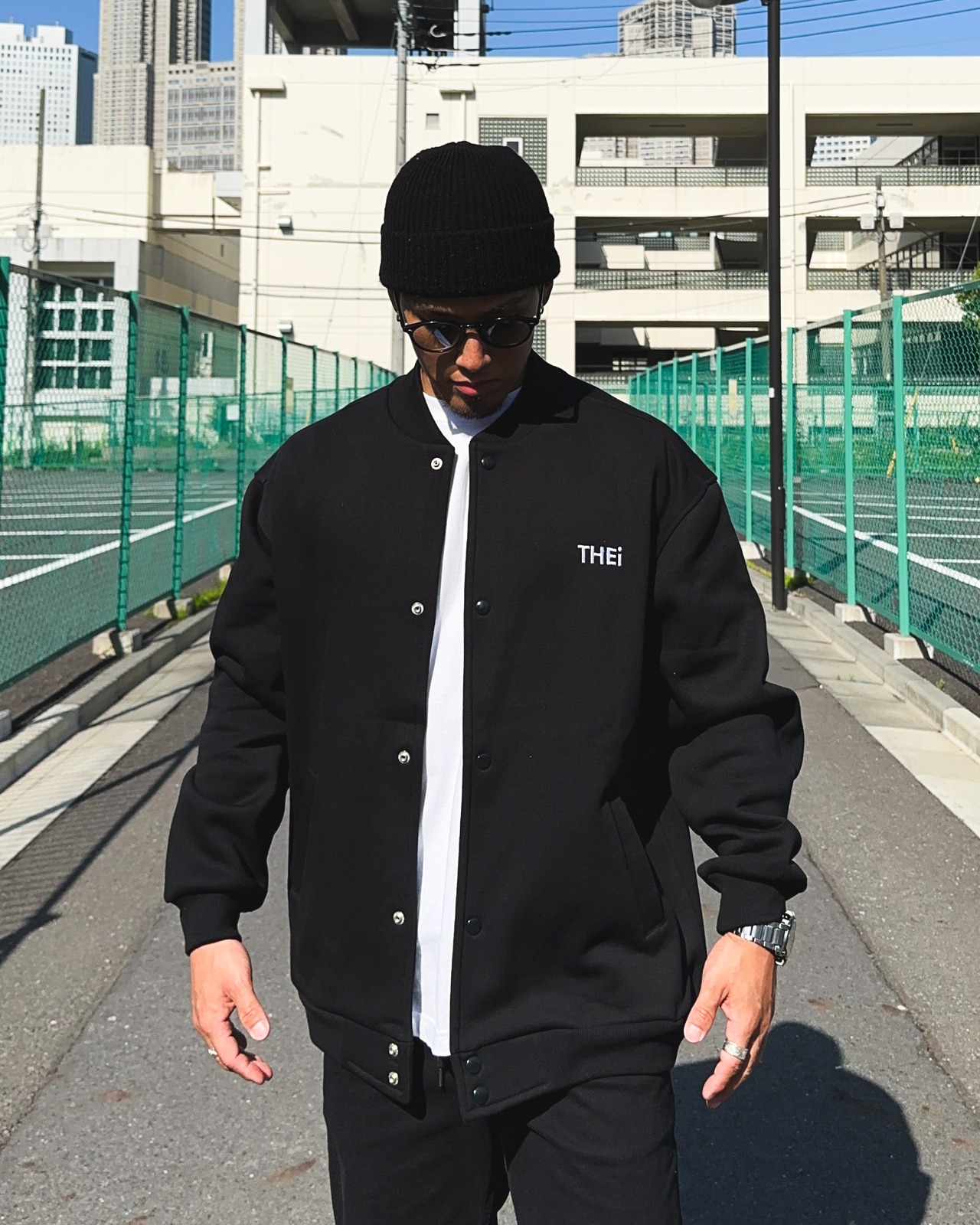 BASIC ONE POINT SWEAT JACKET - BLACK