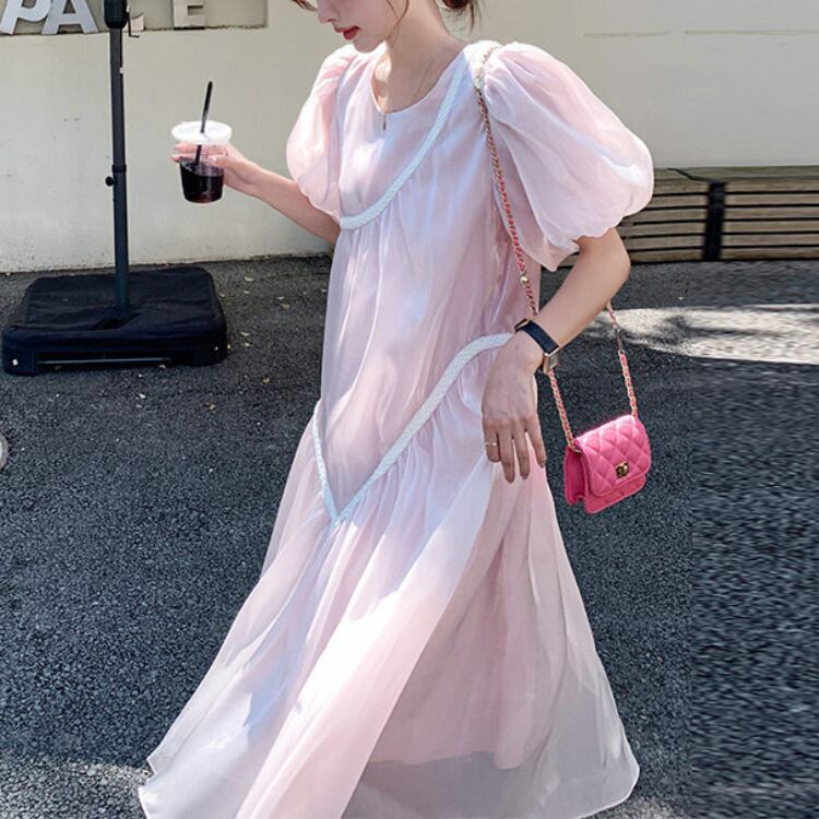 Mesh puff sleeve dress 00355