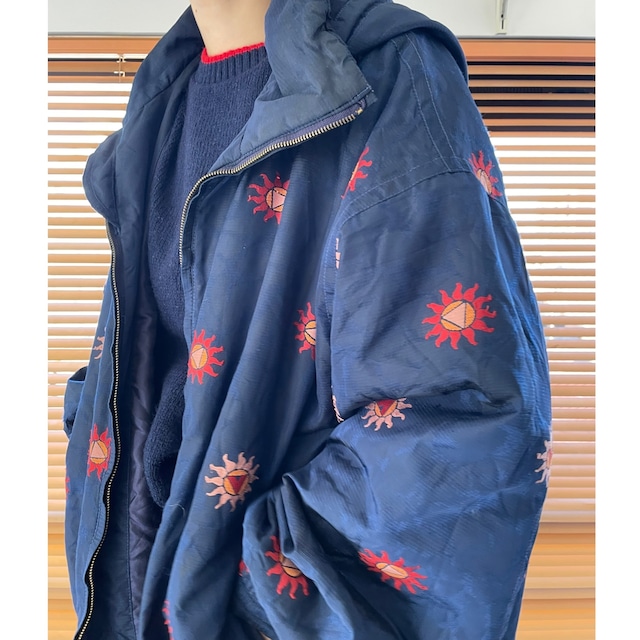 Flower embroidery big coat