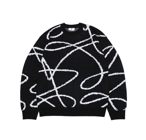 POETIC COLLECTIVE DOODLE JACQUARD KNIT CREWNECK BLACK