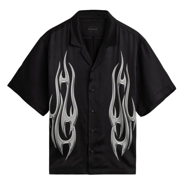 【STAMPD】Chrome Flame Camp Collar Buttondown(BLACK)