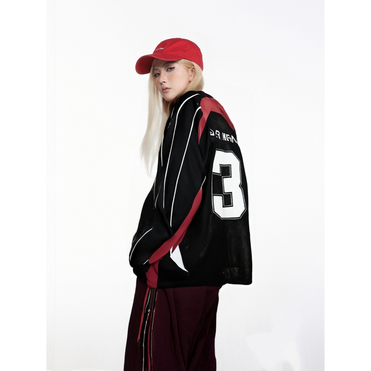 ストリート GLFS Vネックメッシュ スポーツロングTシャツ T1808