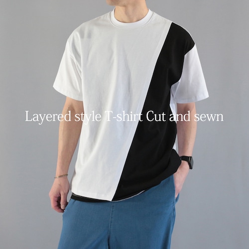 【TMDL】Lサイズ入荷！フロント切替 レイヤード風 Tシャツ カットソー　(12082)