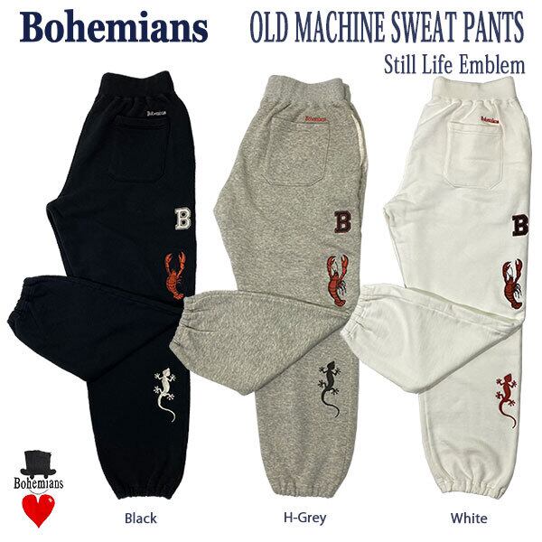 OLD MACHINE SWEAT PANTS STILL LIFE EMBLEM オールドマシン スウェットパンツ 刺繍 BOHEMIANS ボヘミアンズ JAPAN