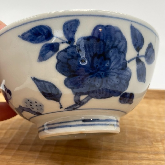 『樋山真弓』染付花鳥文飯碗　2023011250019A