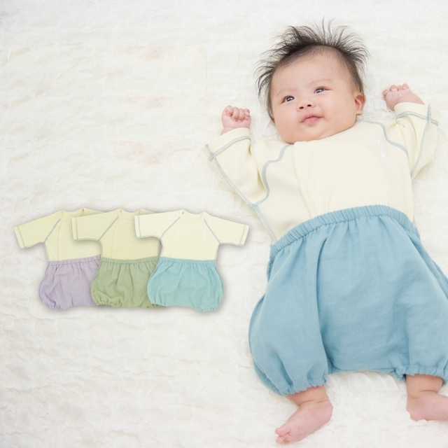 新生児でもお着替え簡単カバーオール ラクラクふわふわバルーンオール　ナチュラル（日本製）