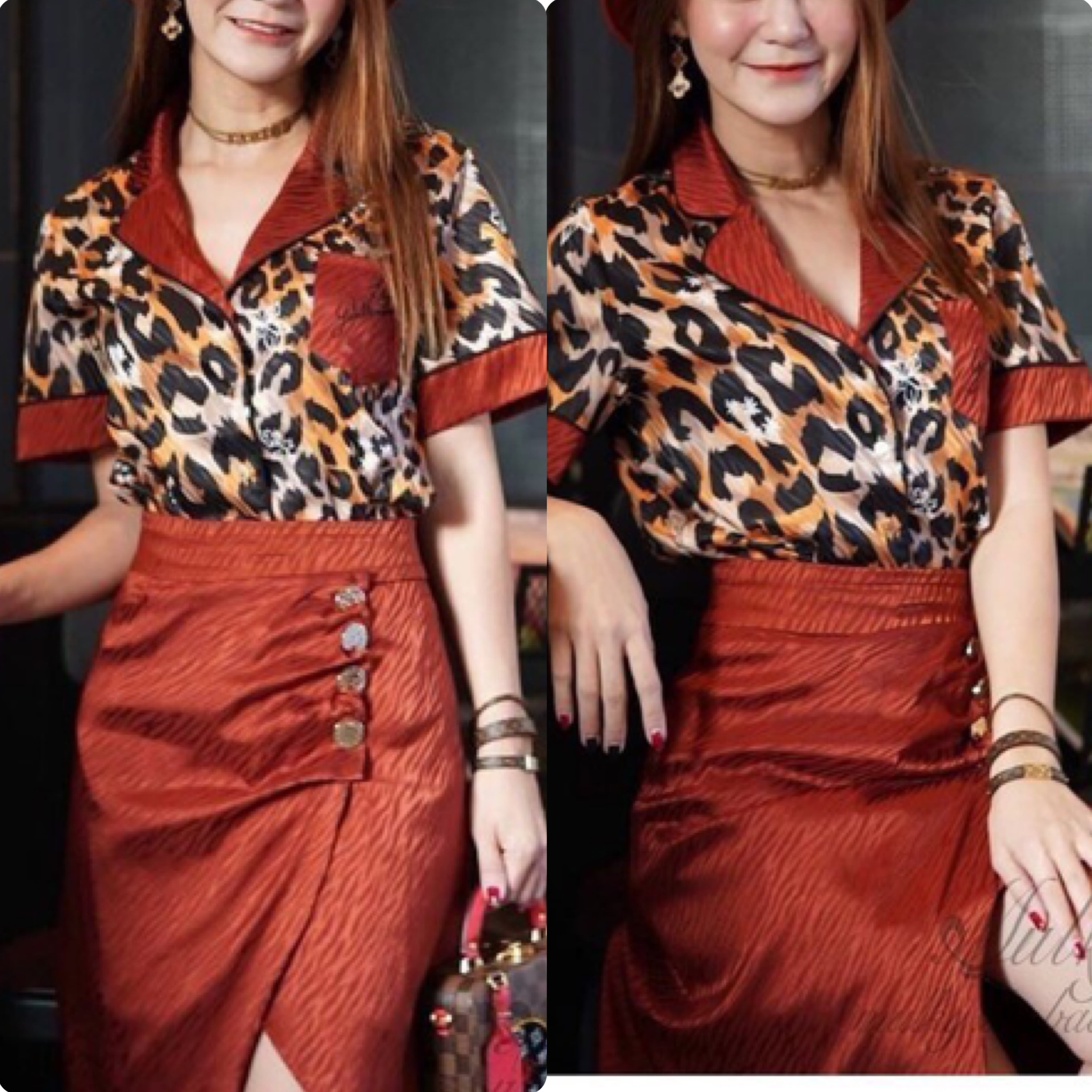 フラメンコ トップス ピンク レオパード柄 XLまで❣️】レオパード ピンク 緑 ヒョウ柄 ブラウス トップス