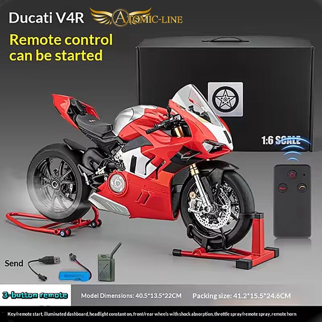 ドゥカティ パニガーレ V4S V4R V4SP2 ミニカー 1/6 全3タイプ USB充電式 ライト点灯 エンジンサウンド 蒸気噴射 合金モデル 模型 ジオラマ