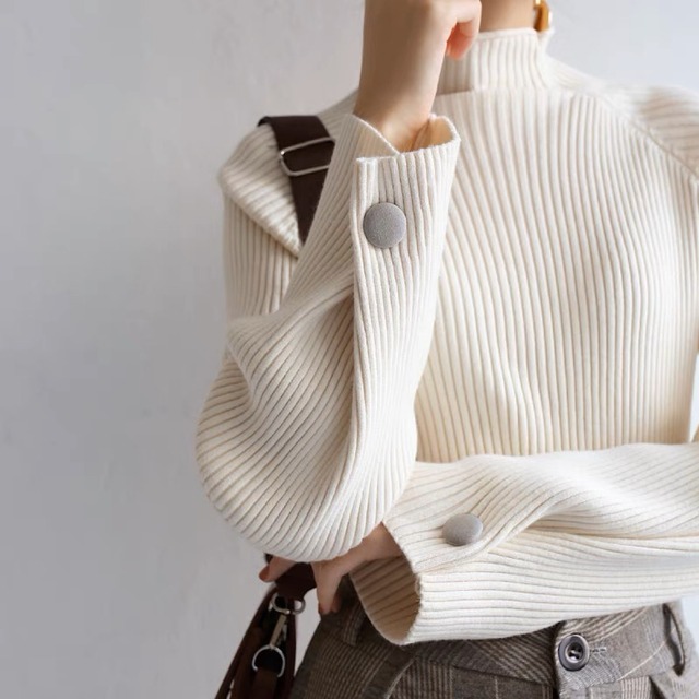 Sleeve button turtleneck knit【22AW0051】