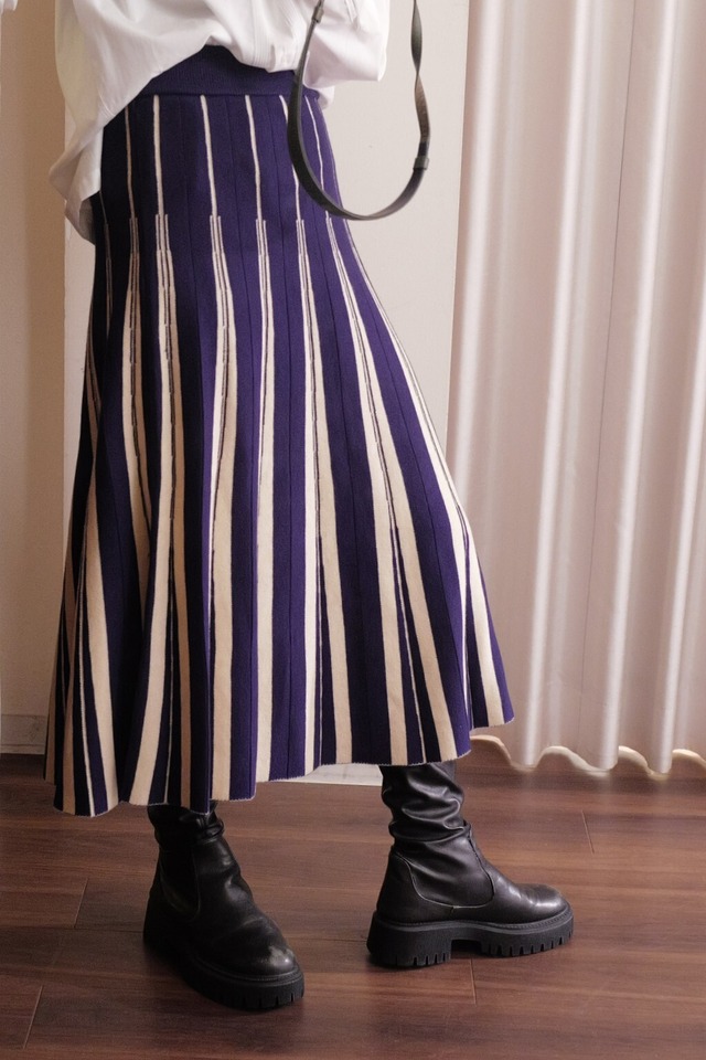 knit pleats skirt navy