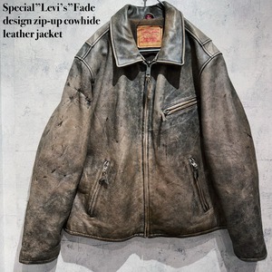 Special”Levi’s”Fade design zip-up cowhide leather jacket