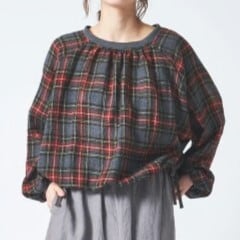 ウール先染ウールガーゼ 裾絞りラグラン リブ付きブラウス ub29-0203