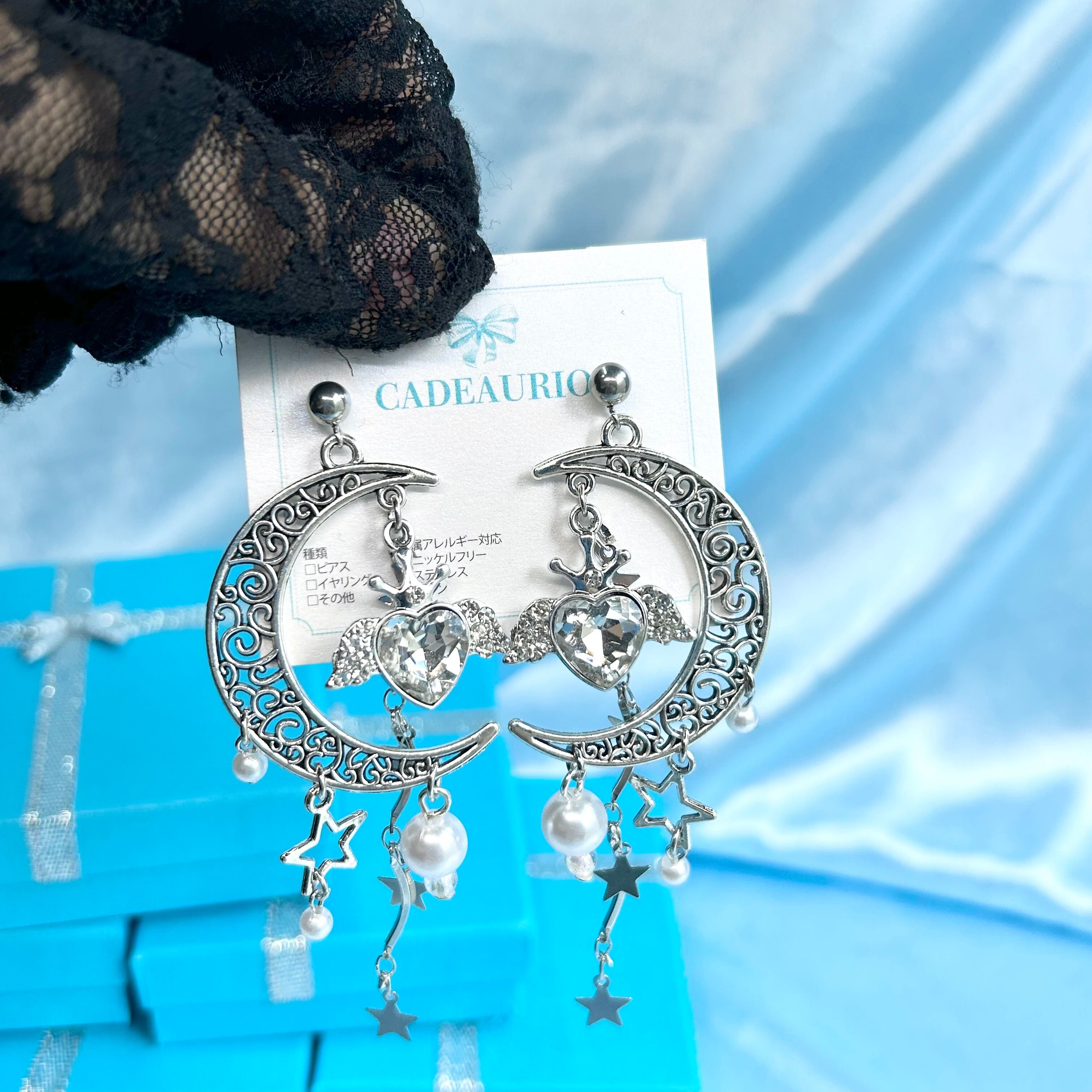 月 シルバー 推し活 星 ピアス イヤリング | cadeaurio