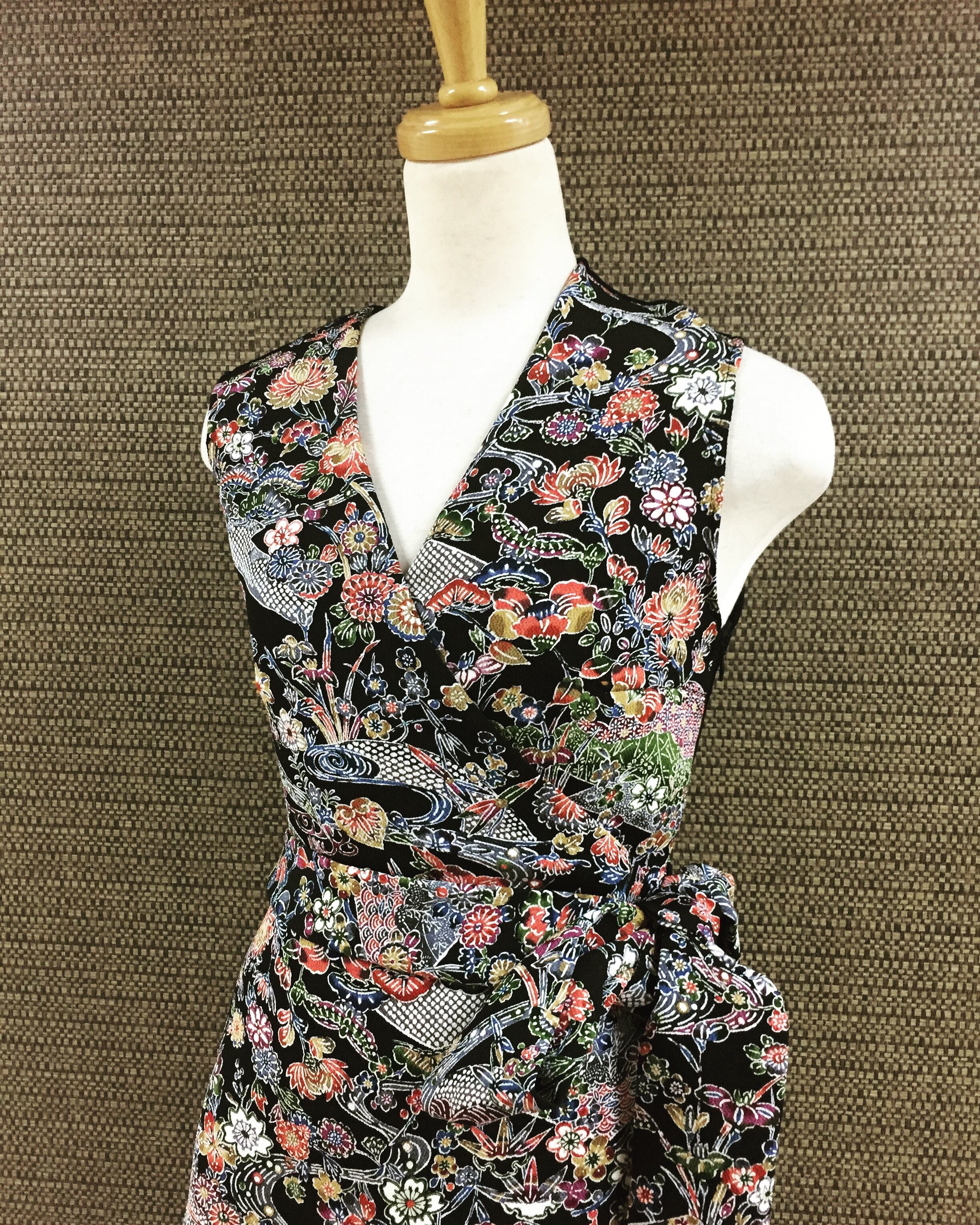 沖縄紅型着物のカシュクール和ンピース Azuonepiece