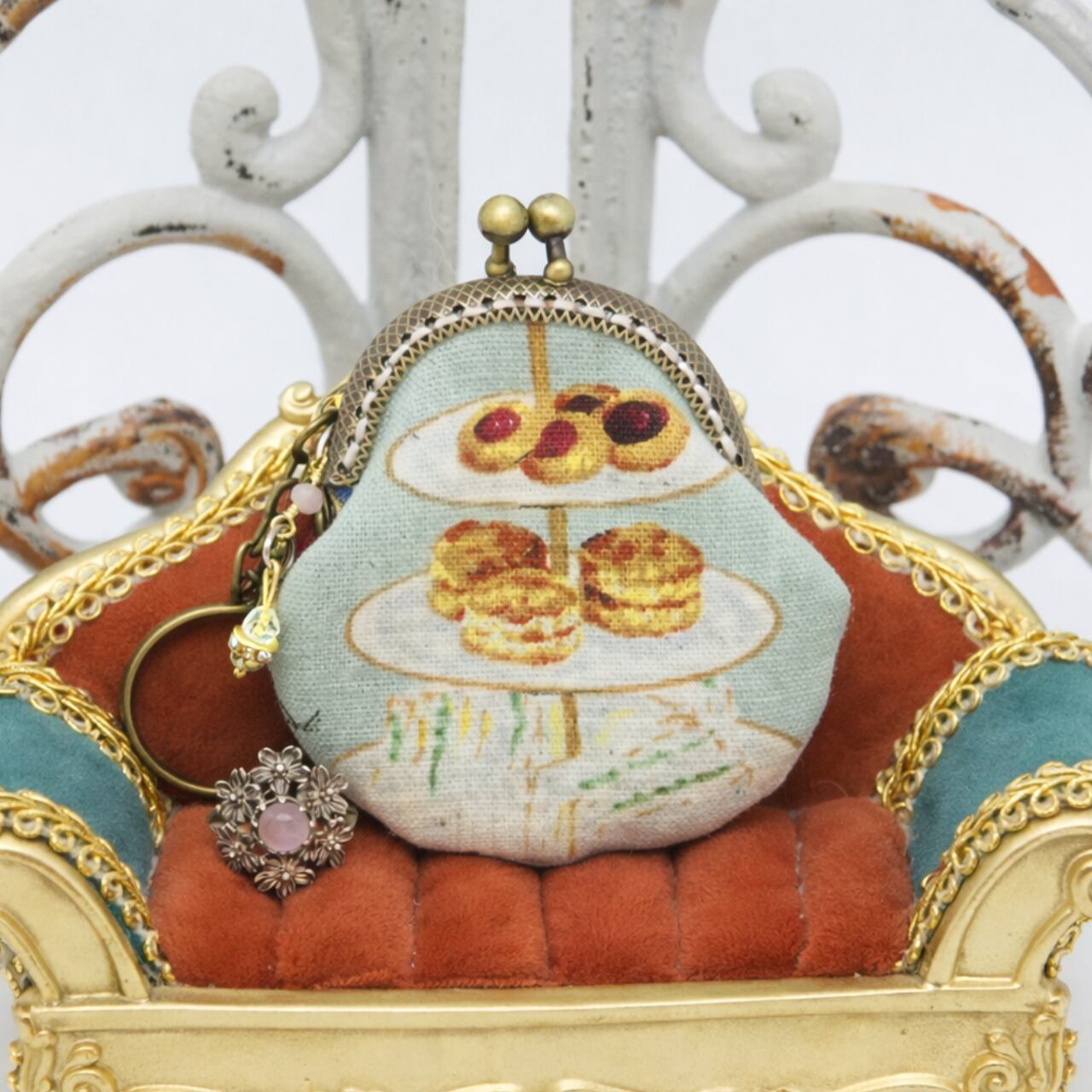 【ハンドメイド】がま口バッグチャーム|アフタヌーンティー ミント(口金5cm)