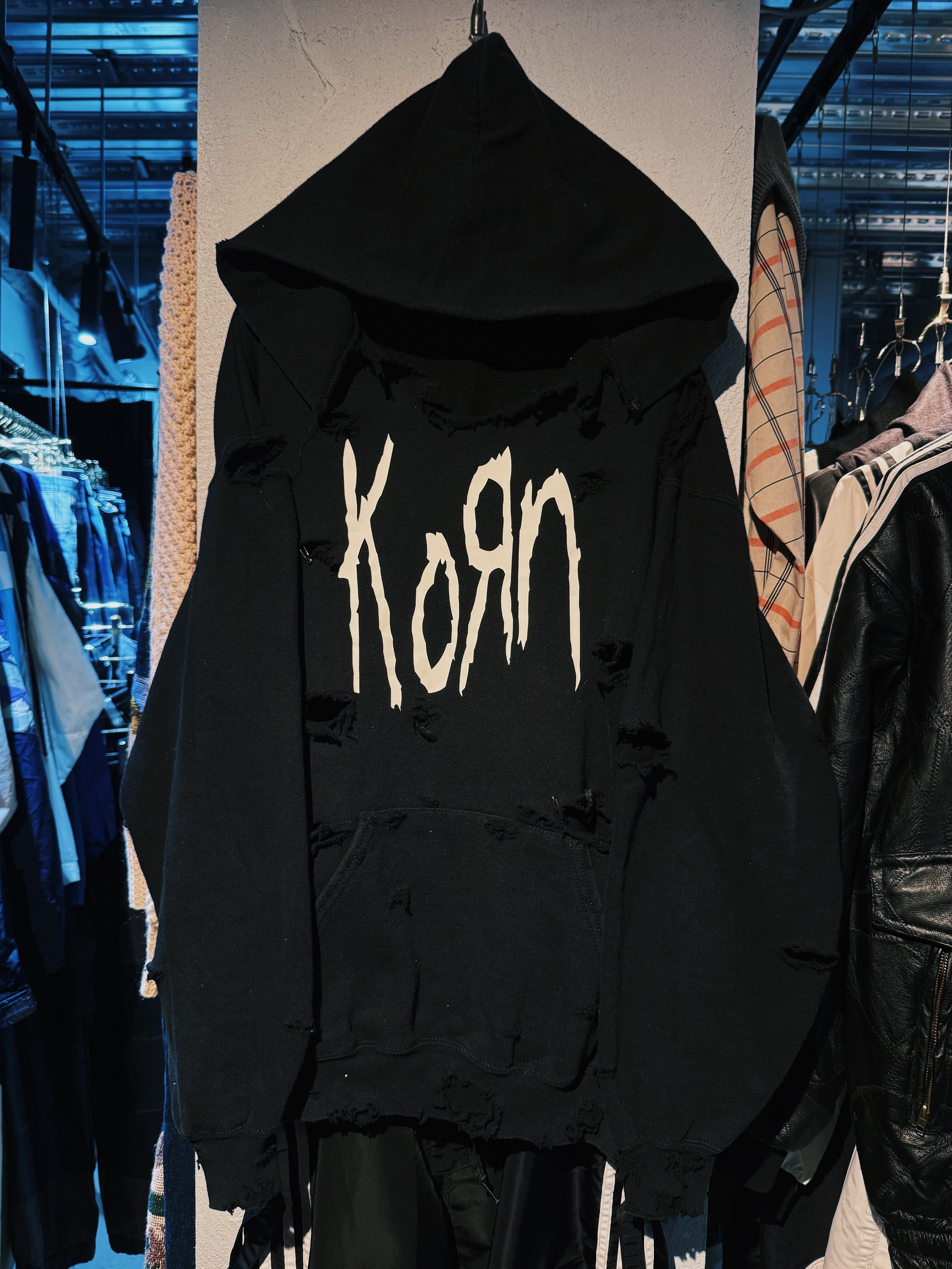 【D4C】“Korn”print design boro custom re:make hoodie pullover