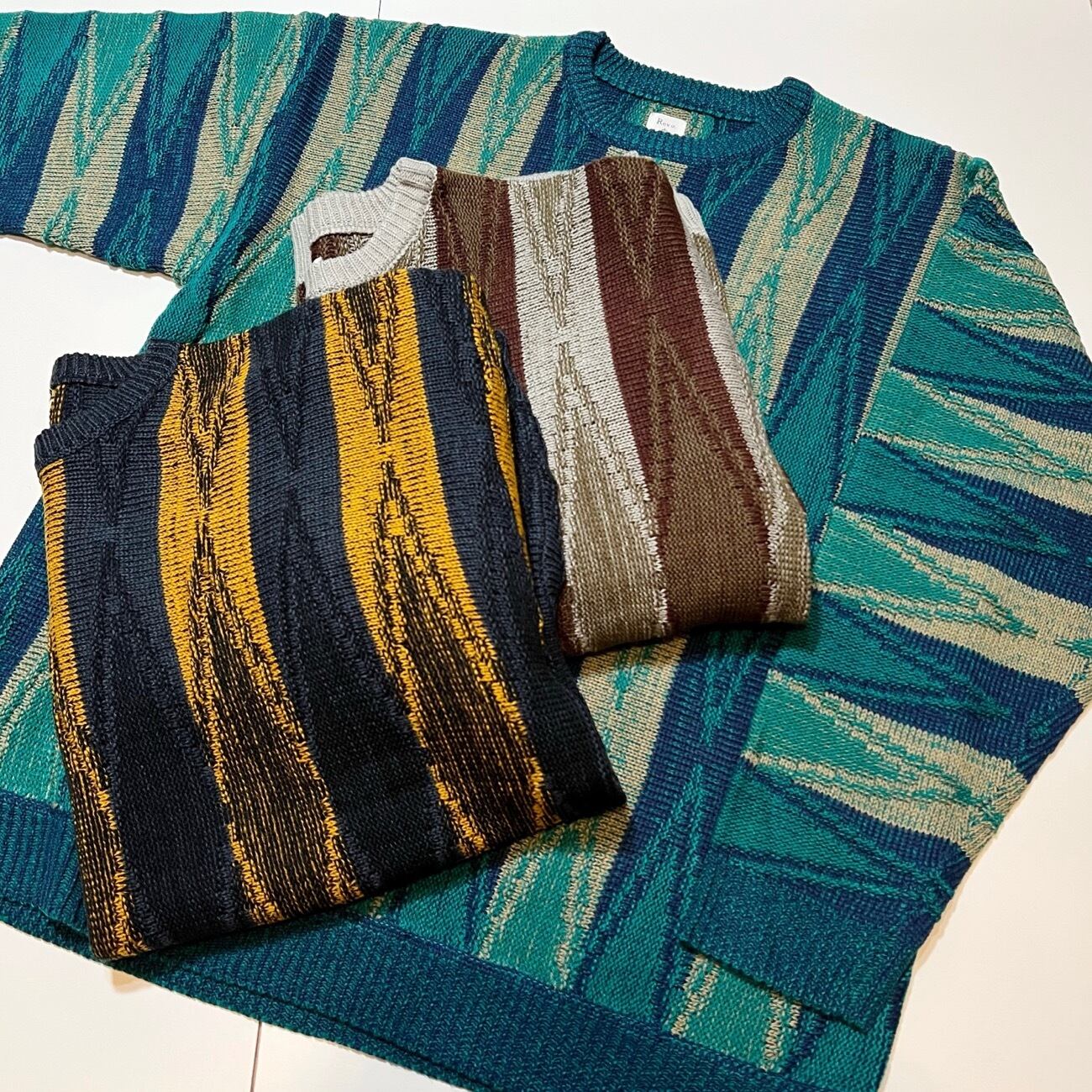 【22013003-15】Three-dimensional jacquard argyle pattern crew neck knit / 立体  ジャガード アーガイル 柄 クルーネック ニット