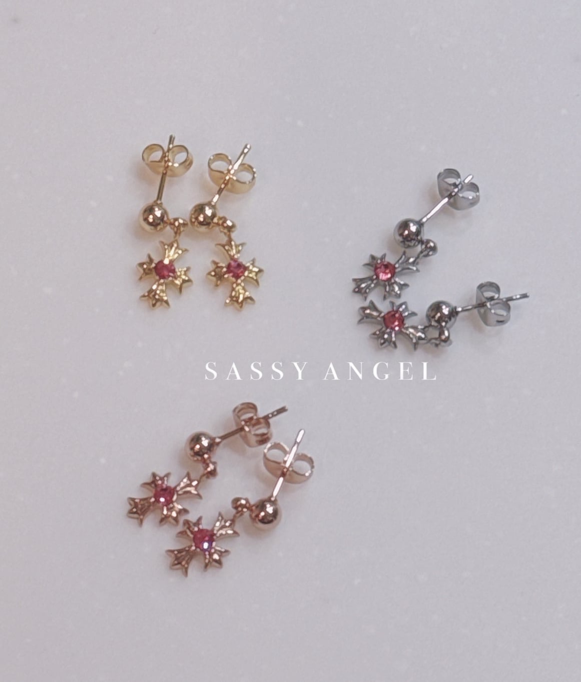 限定セール！pink zirconia cross pierce | SASSY ANGEL