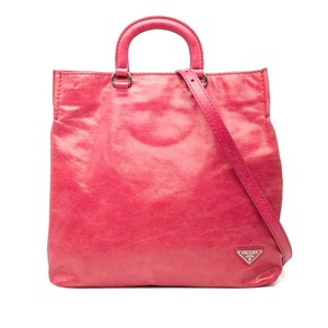 プラダ 三角ロゴプレート ハンドバッグ ショルダーバッグ 2WAY ピンク レザー レディース PRADA 【中古】