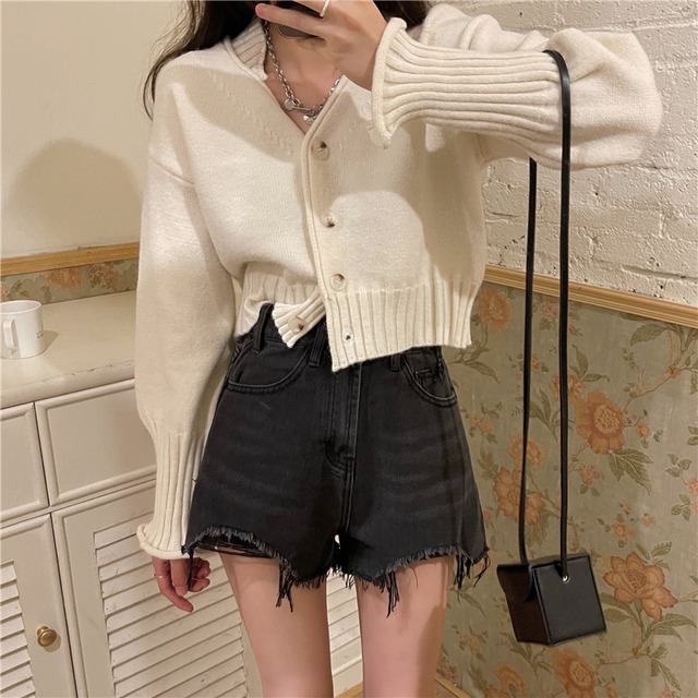 スタンダードスタイルセーター オータムウィンターニットカーディガンジャケット ショートトップス レトロ 秋物 冬物 萌量不足5930178275