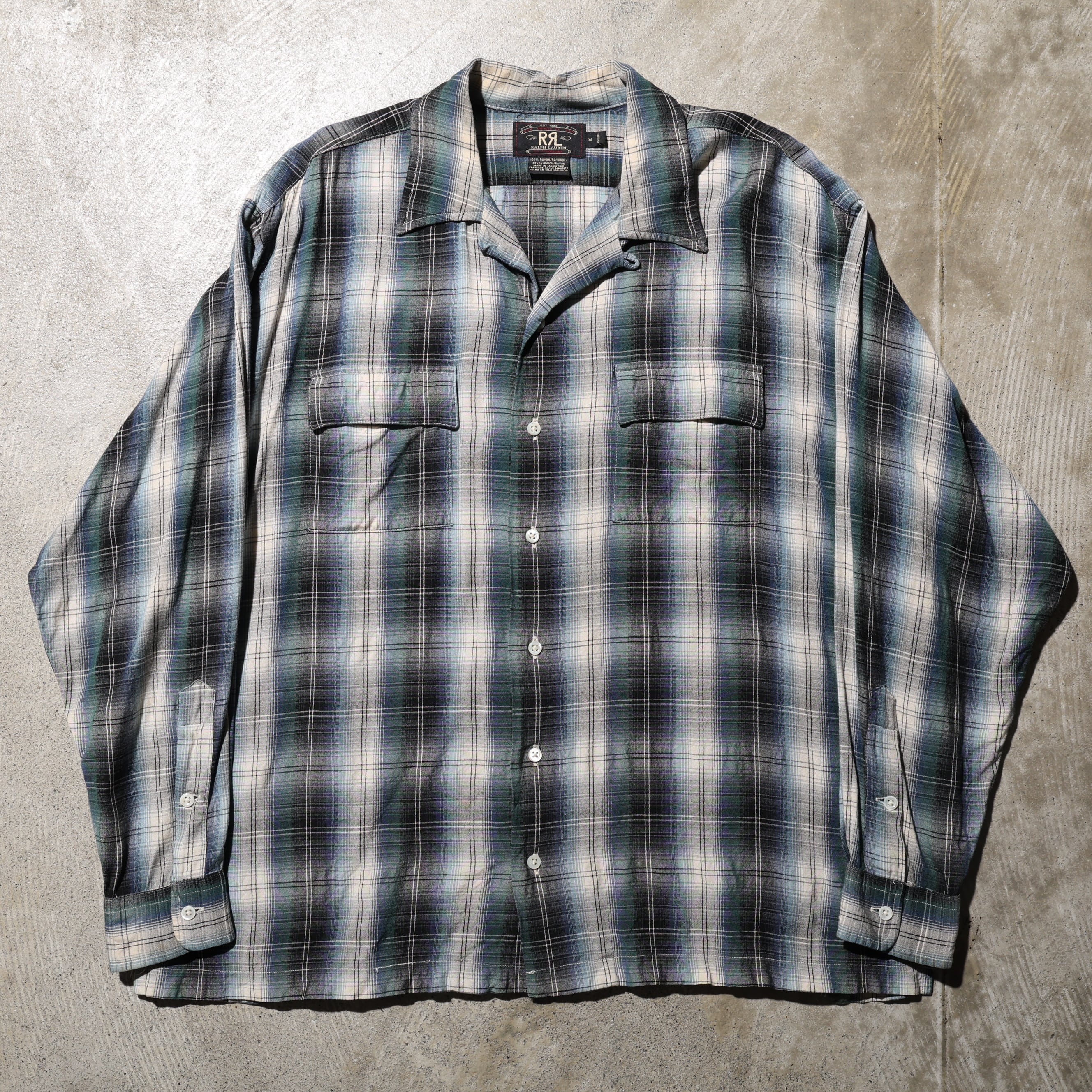 極美品 M 70s レーヨン オンブレチェックシャツ Van Heusen 長袖