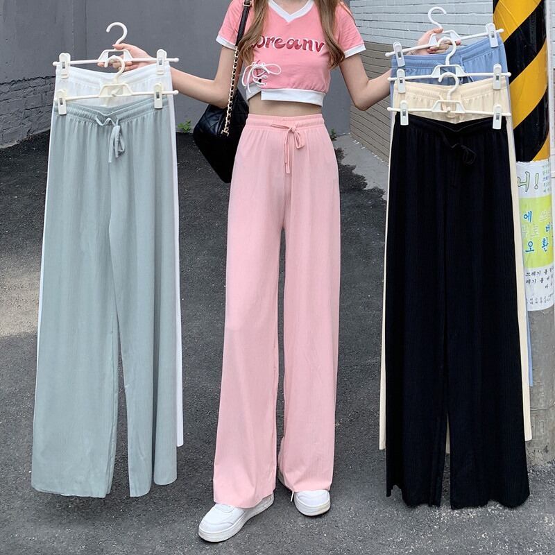 パンツ サマー薄手ハイウェストウェストワイドレッグルーズ 夏物 ワイドパンツ シルク 1号婦人89283667964
