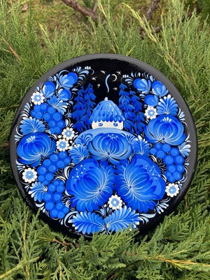 ペトリキウカ塗りのプレート（ヴァレンティナ・ホロべッツ）20cm