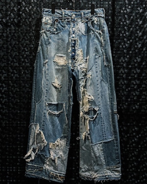 【ÆIEM】"Yuumu Abe” Reconstruction Destroyed Docking Wide Denim Pants