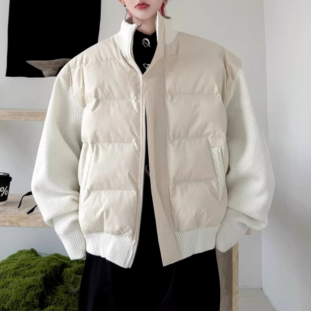 ニットスリーブ 異素材ミックスショートブルゾン 2カラー D12136