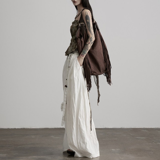 Braided strap wide pants C1552