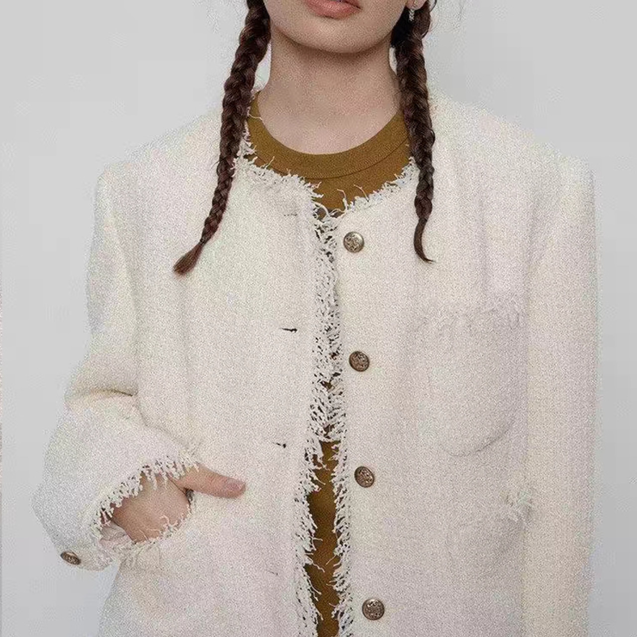 Fringe No-Collar Jacket 【2color】 T4306