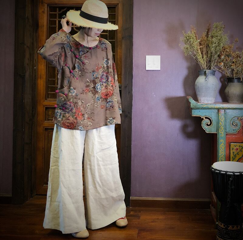 スタンダードFlowerデザイン ボタンルーズシャツ レトロ フラワーデザイン Yiranxuaディースワード5713338617