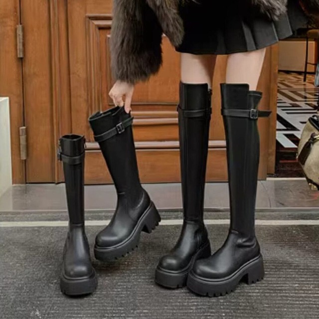 【34-41】Belted platform long boots　M1273