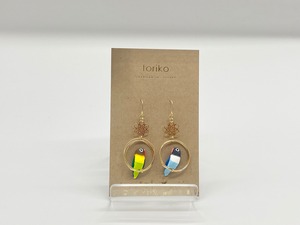 ルリコシボタンインコ×ブルーボタンインコ 花パーツ付ピアス・イヤリング